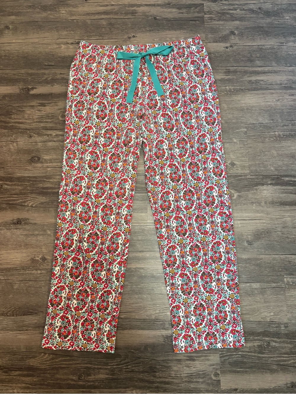 Lands' End Floral Red and Teal Pajama Pants
